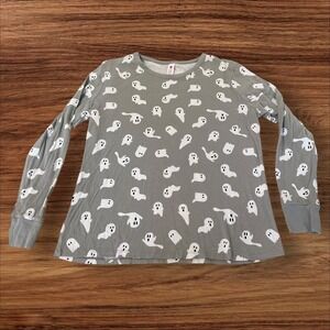 Hanes Women's Gray Ghost Print‎ Long Sleeve Halloween Shirt - Size Large